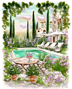 "Poolside in Provence" Original Artwork by Jen Lublin. Copyright ©JenLublinDesign