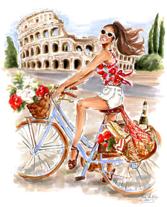"Biciclettas of Rome" Original Artwork by Jen Lublin. Copyright ©JenLublinDesign