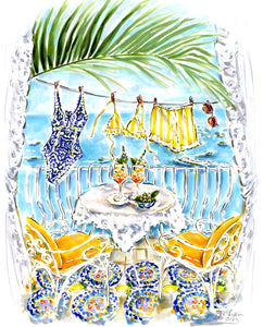 "By the Sea in Capri" Original Artwork by Jen Lublin. Copyright ©JenLublinDesign