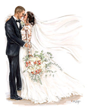 PREMIER Custom WEDDING Illustration - Solid Background (Starting at $1,600+)