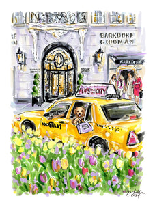 "Tulips and Taxis" Original Artwork by Jen Lublin. Copyright ©JenLublinDesign
