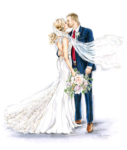 PREMIER Custom WEDDING Illustration - Solid Background (Starting at $1,500+)