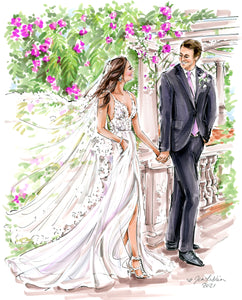 PREMIER Custom WEDDING Illustration - with Background (Starting at $1 ...