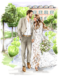 PREMIER Custom WEDDING Illustration - with Background (Starting at $1,800+)